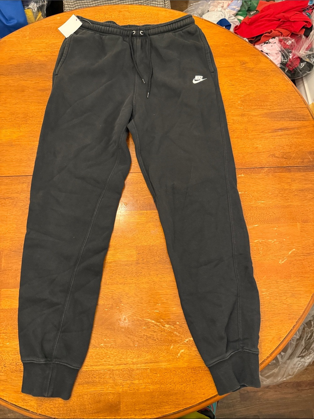 Nike Black Mens Fleece Joggers with White Swoosh Medium